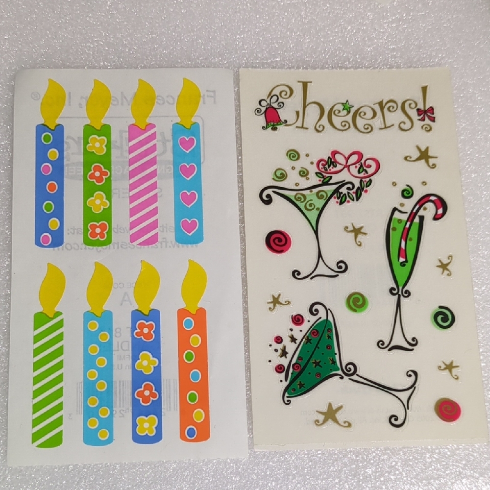 ❤️3/$10❤️Frances Meyer Vintage Colorful Candle and Cheers Stickers